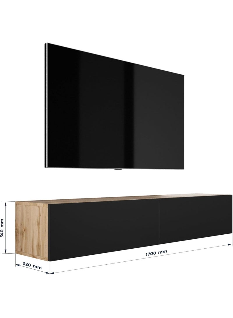 3E 3xE living.com Hanging TV Unit, D: L: 170 cm, H: 34 cm, D: 32 cm. TV Storage, Wall TV Unit, TV Table, TV Stand, WOTAN OAK/Matt Black - Image 3
